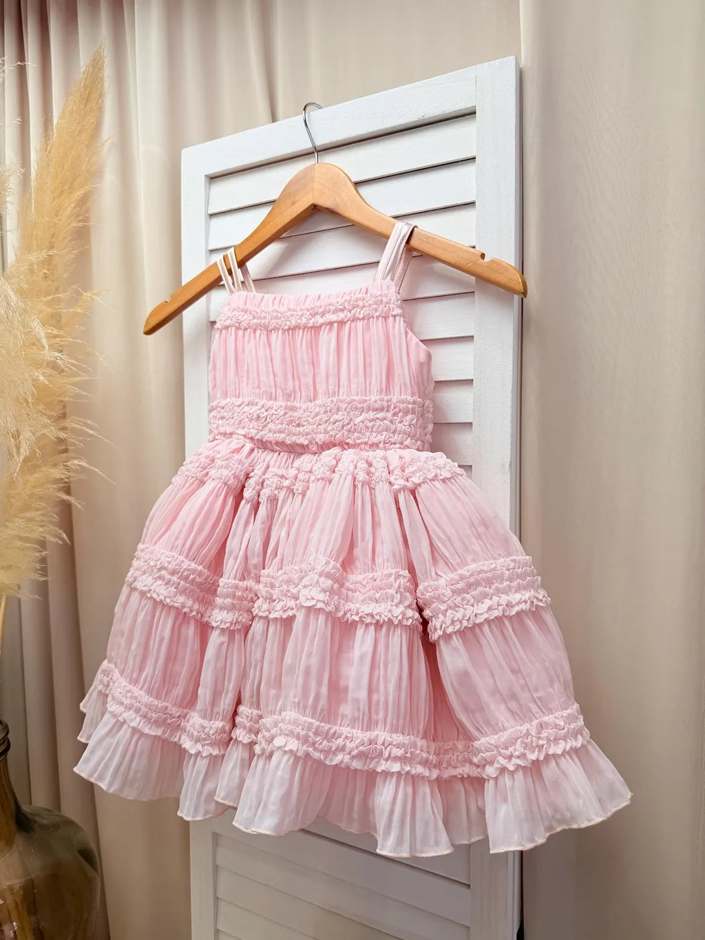 Linen Blush Pink Chiffon Linen Spaghetti Flower Girl Knee Length Toddler Junior Dress