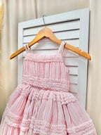 Linen Blush Pink Chiffon Linen Spaghetti Flower Girl Knee Length Toddler Junior Dress