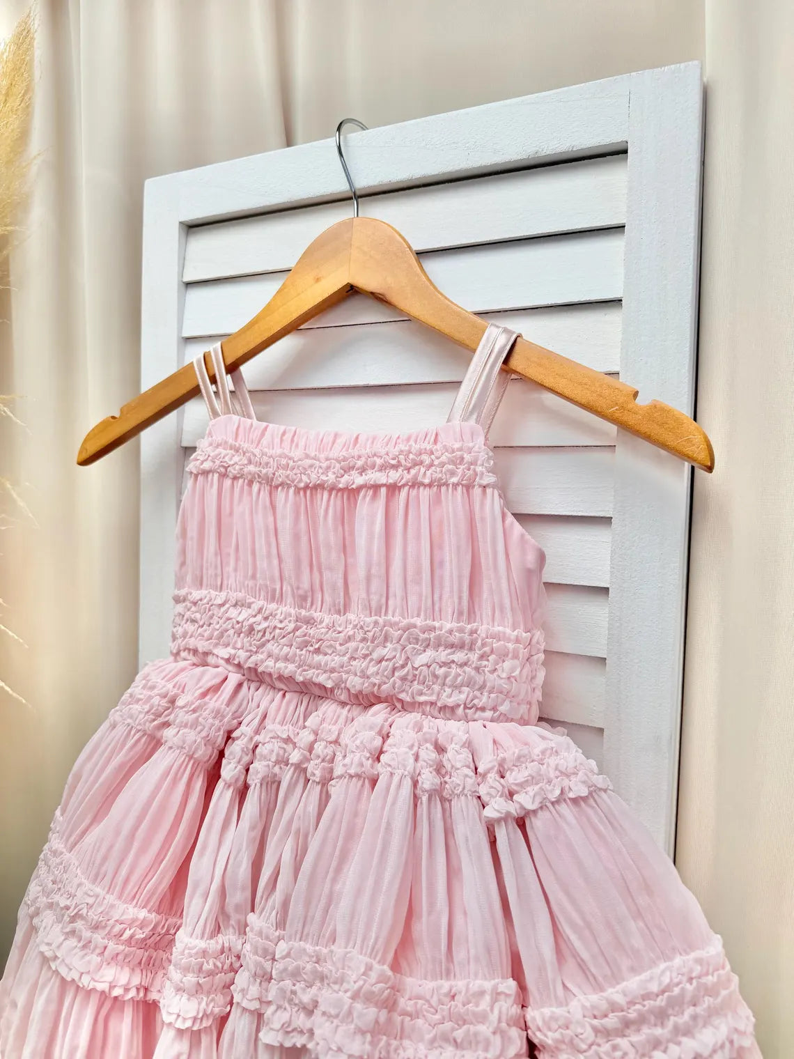 Linen Blush Pink Chiffon Linen Spaghetti Flower Girl Knee Length Toddler Junior Dress