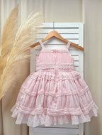 Linen Blush Pink Chiffon Linen Spaghetti Flower Girl Knee Length Toddler Junior Dress