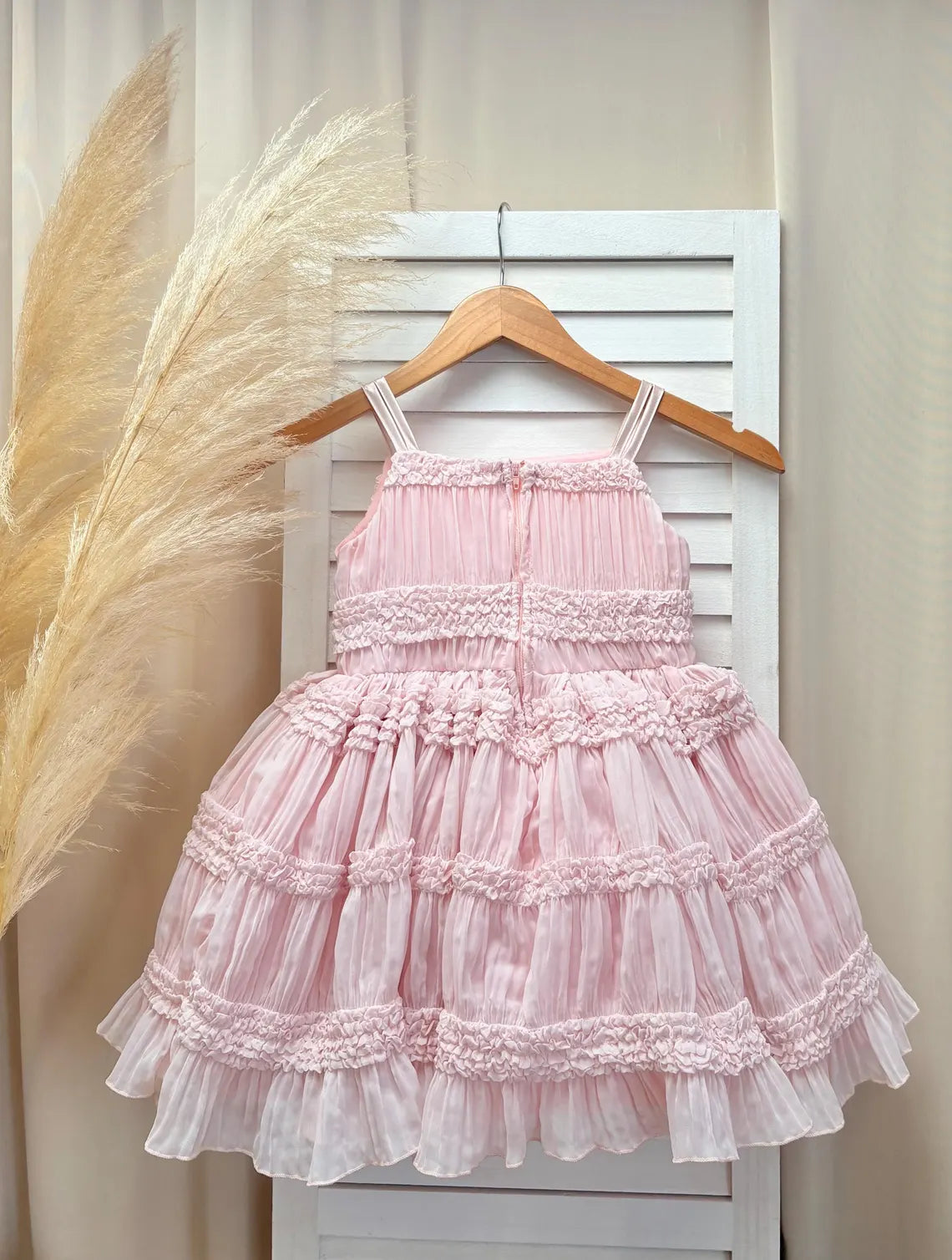 Linen Blush Pink Chiffon Linen Spaghetti Flower Girl Knee Length Toddler Junior Dress