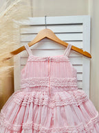 Linen Blush Pink Chiffon Linen Spaghetti Flower Girl Knee Length Toddler Junior Dress