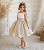 Boho Champagne Ivory Flower Girl Dress Knee Length Wedding Holiday