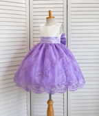 Lilac Floral Sequin Embroidery Satin Knee Length Lavender Lilac Satin Dress
