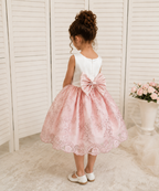 Blush Floral Embroidery Sequin Girl Dress Bow Knee Length Gown Youth Toddler Junior Custom Sizes