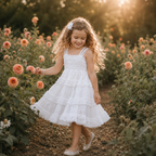 Ivory Smocked Ruffled Linen Knee Length Dress Wedding Holiday Recital Toddler Junior Youth