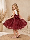 Burgundy Ivory Embroidery Floral Sequin Knee Length Maroon Dress