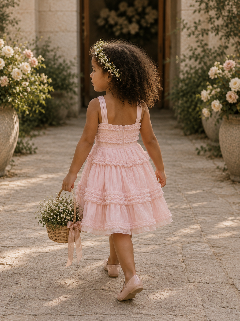 Linen Blush Pink Chiffon Linen Spaghetti Flower Girl Knee Length Toddler Junior Dress