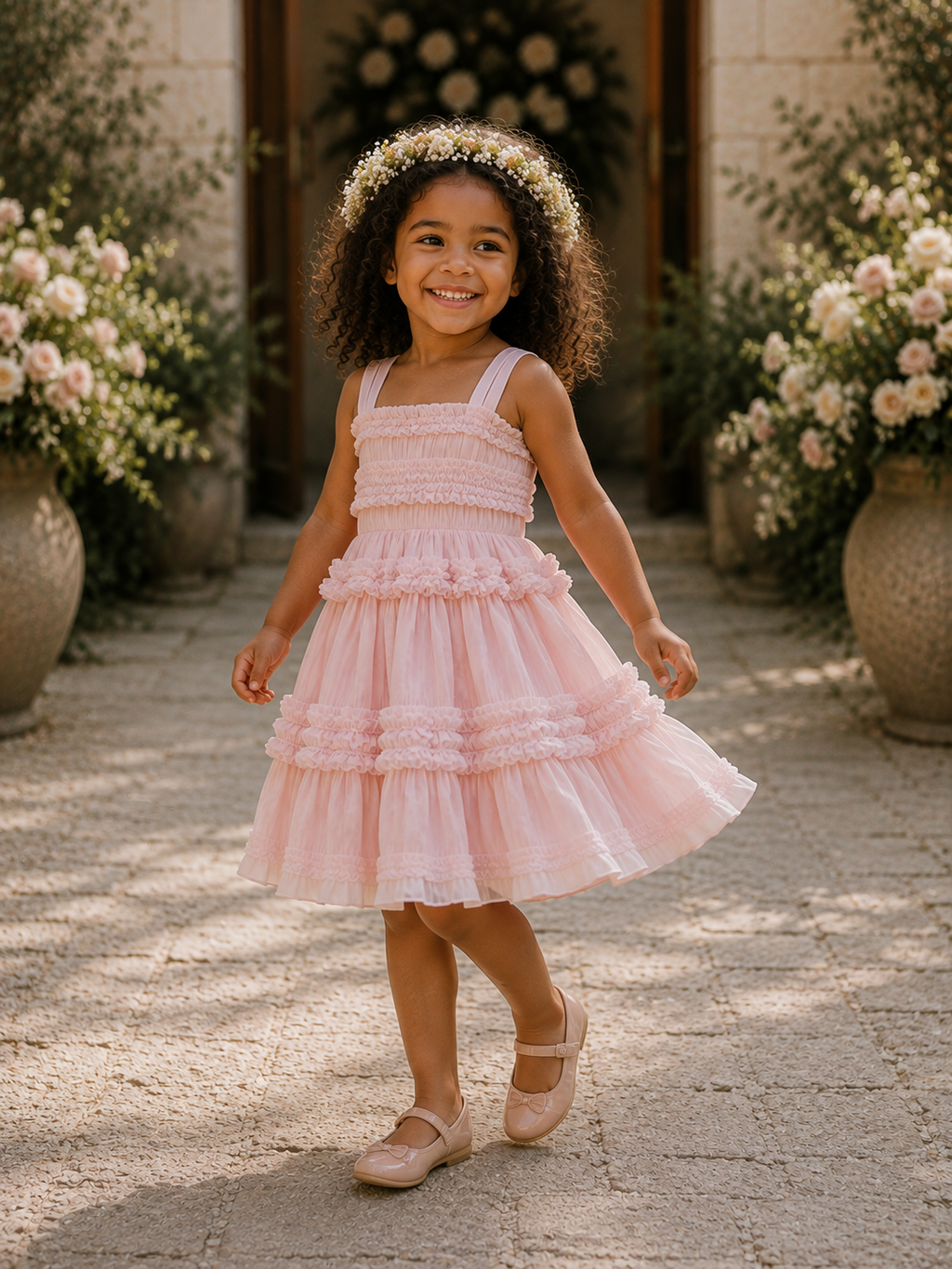 Linen Blush Pink Chiffon Linen Spaghetti Flower Girl Knee Length Toddler Junior Dress