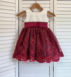 Burgundy Ivory Embroidery Floral Sequin Knee Length Maroon Dress