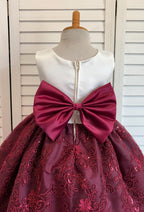Burgundy Ivory Embroidery Floral Sequin Knee Length Maroon Dress