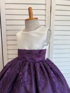 Plum Embroidery Knee Length Dress Eggplant Bridesmaid Flower Girl Junior Youth Toddler