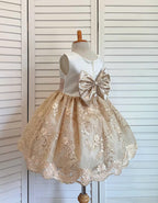 Boho Champagne Ivory Flower Girl Dress Knee Length Wedding Holiday