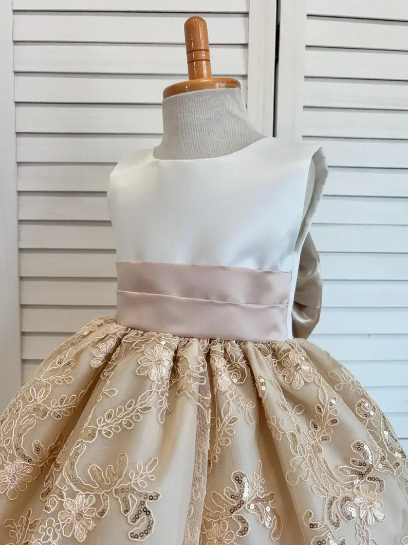 Boho Champagne Ivory Flower Girl Dress Knee Length Wedding Holiday