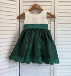 Hunter Green Floral Sequin Embroidery Knee Length Dress Youth Toddler Junior Flower Girl