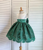 Hunter Green Floral Sequin Embroidery Knee Length Dress Youth Toddler Junior Flower Girl