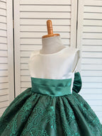 Hunter Green Floral Sequin Embroidery Knee Length Dress Youth Toddler Junior Flower Girl