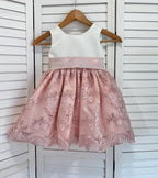 Blush Floral Embroidery Sequin Girl Dress Bow Knee Length Gown Youth Toddler Junior Custom Sizes