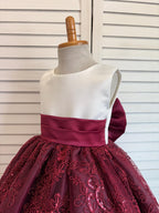 Burgundy Ivory Embroidery Floral Sequin Knee Length Maroon Dress