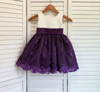 Plum Embroidery Knee Length Dress Eggplant Bridesmaid Flower Girl Junior Youth Toddler