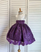 Plum Embroidery Knee Length Dress Eggplant Bridesmaid Flower Girl Junior Youth Toddler