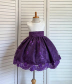 Plum Embroidery Knee Length Dress Eggplant Bridesmaid Flower Girl Junior Youth Toddler