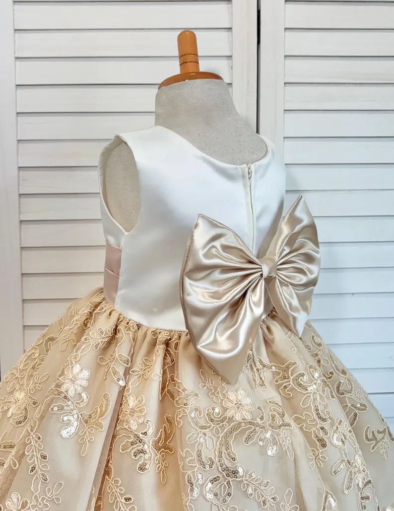Boho Champagne Ivory Flower Girl Dress Knee Length Wedding Holiday