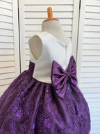Plum Embroidery Knee Length Dress Eggplant Bridesmaid Flower Girl Junior Youth Toddler