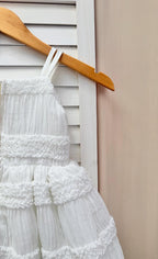 Ivory Smocked Ruffled Linen Knee Length Dress Wedding Holiday Recital Toddler Junior Youth
