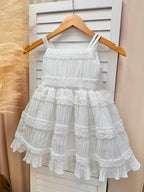 Ivory Smocked Ruffled Linen Knee Length Dress Wedding Holiday Recital Toddler Junior Youth