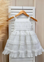 Ivory Smocked Ruffled Linen Knee Length Dress Wedding Holiday Recital Toddler Junior Youth