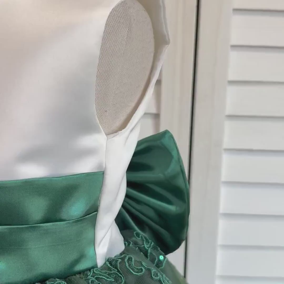 Hunter Green Floral Sequin Embroidery Knee Length Dress Youth Toddler Junior Flower Girl