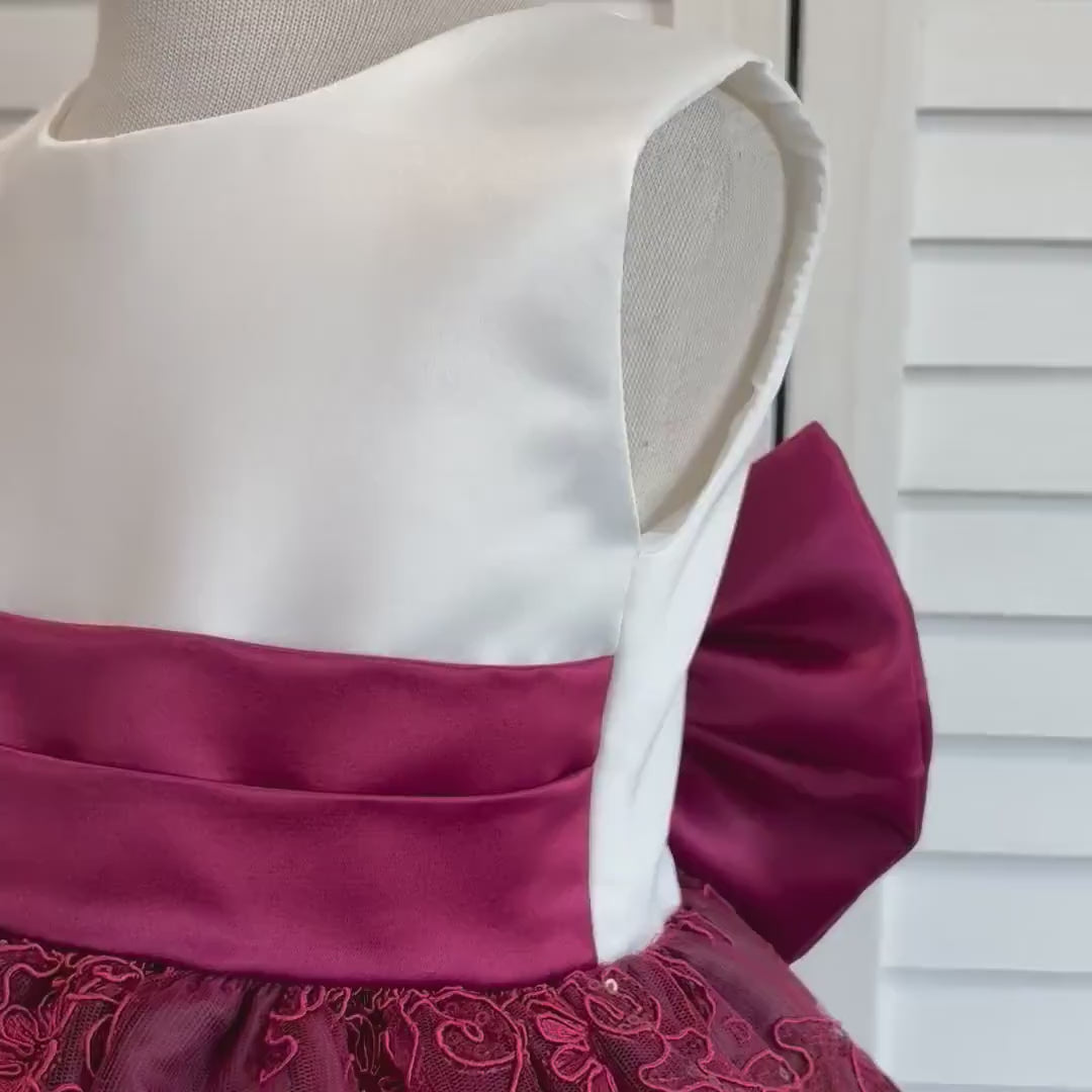 Burgundy Ivory Embroidery Floral Sequin Knee Length Maroon Dress