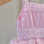 Linen Blush Pink Chiffon Linen Spaghetti Flower Girl Knee Length Toddler Junior Dress