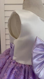 Lilac Floral Sequin Embroidery Satin Knee Length Lavender Lilac Satin Dress